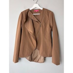 Xtaren Womens Camel Brown Asymmetrical Zip Up Jacket XA8330 Size L